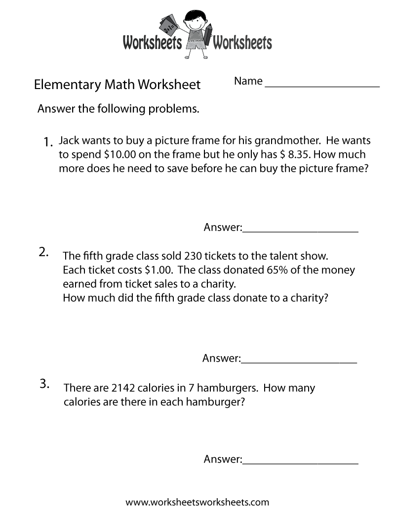 Free Printable Elementary Math Word Problems Worksheet - Worksheets Library