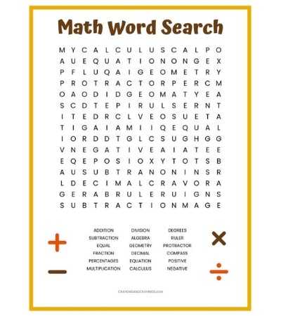 Math Word Search FREE Printable