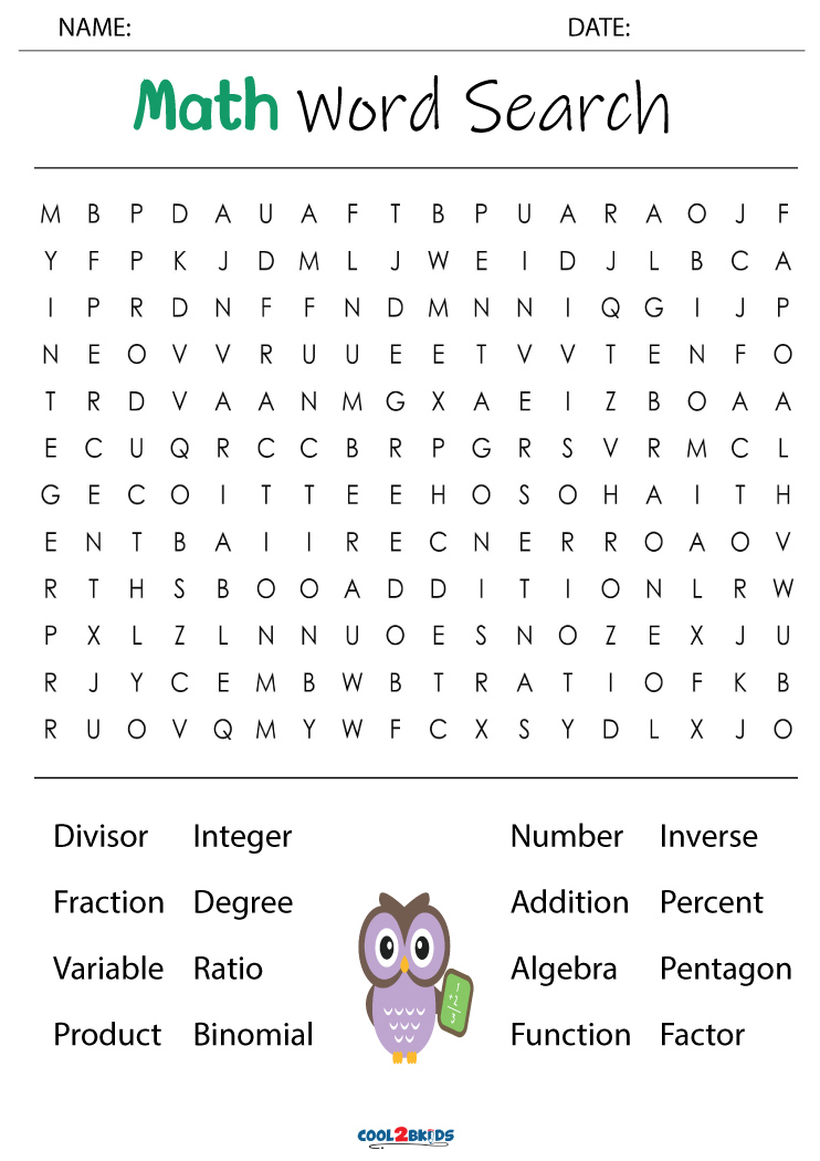Printable Math Word Search - Cool2bKids