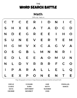 math word search puzzles worksheet