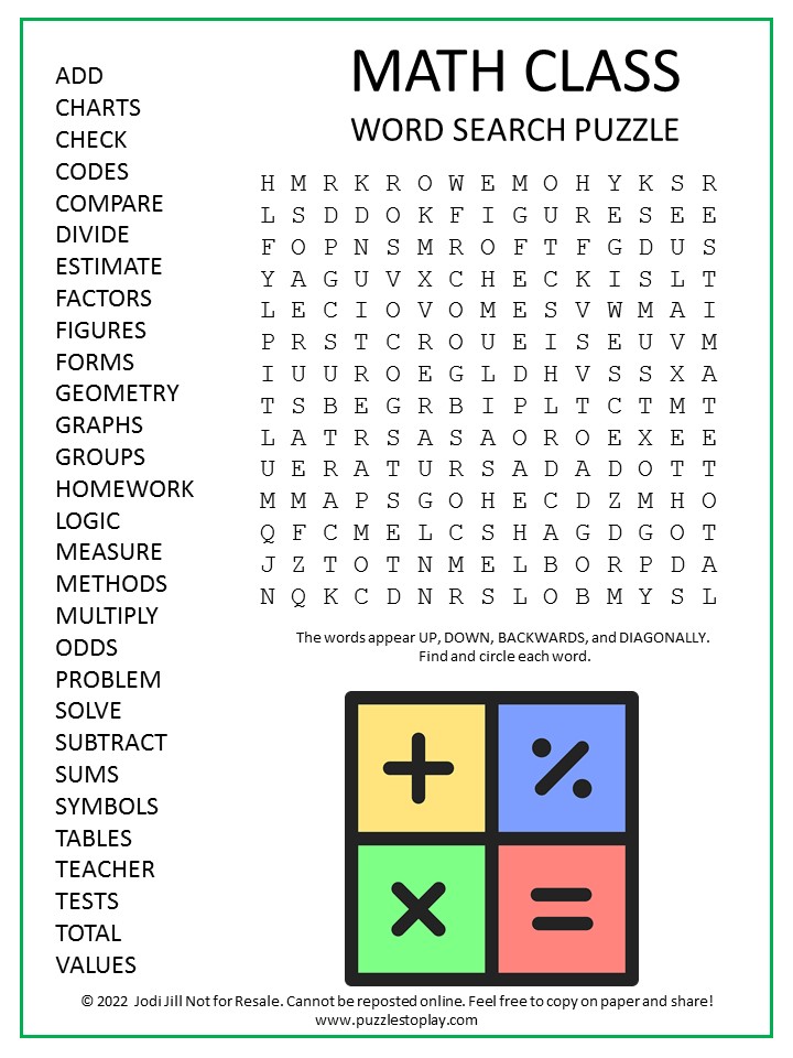 Math Word Search Puzzles Printable