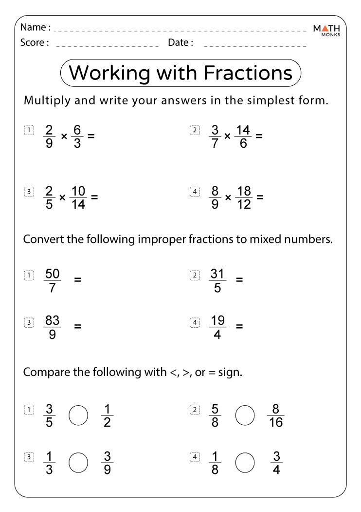 5th Grade Fractions Worksheets - Math Monks