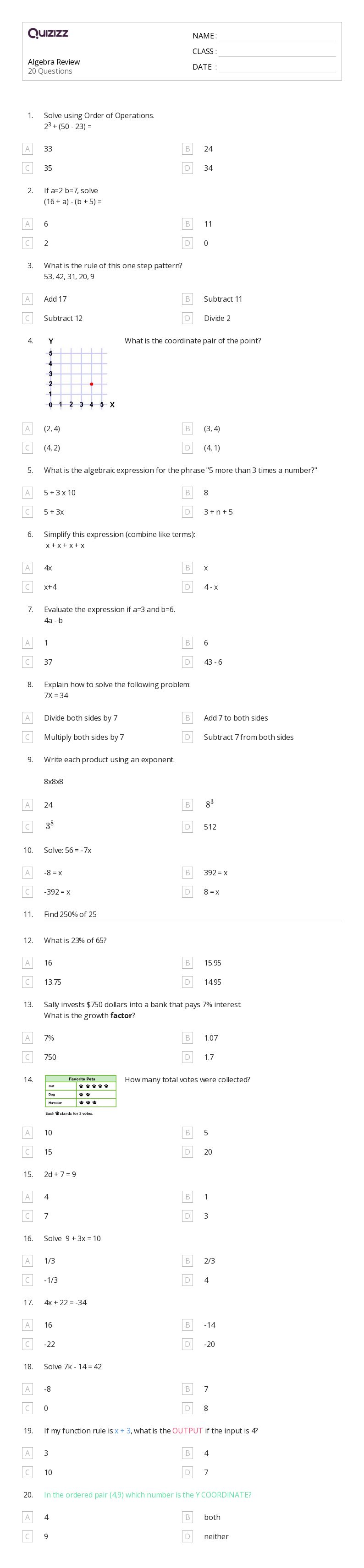 50+ algebra worksheets for 9th Grade on Quizizz | Free &  Printable