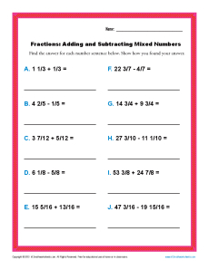 math worksheet adding and subtracting mixed numbers