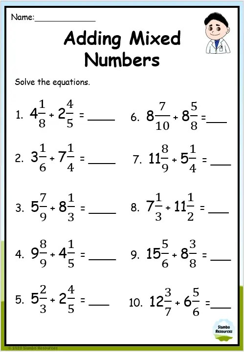 math worksheet adding and subtracting mixed numbers