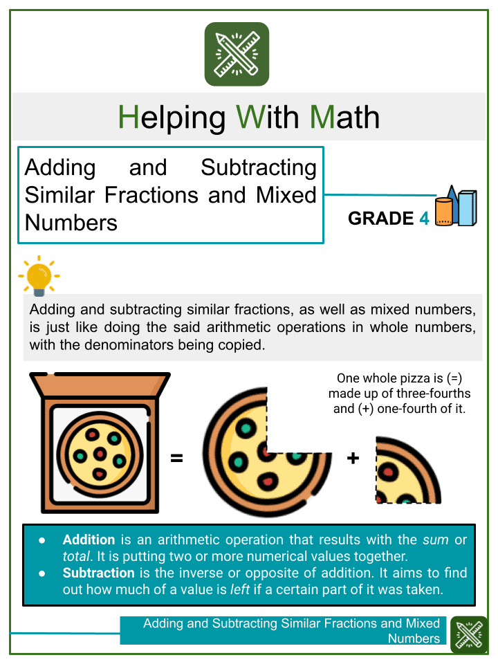 Adding and Subtracting Similar Fractions and Mixed Numbers ...