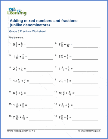 Add mixed numbers &  fractions worksheets | Worsheets library
