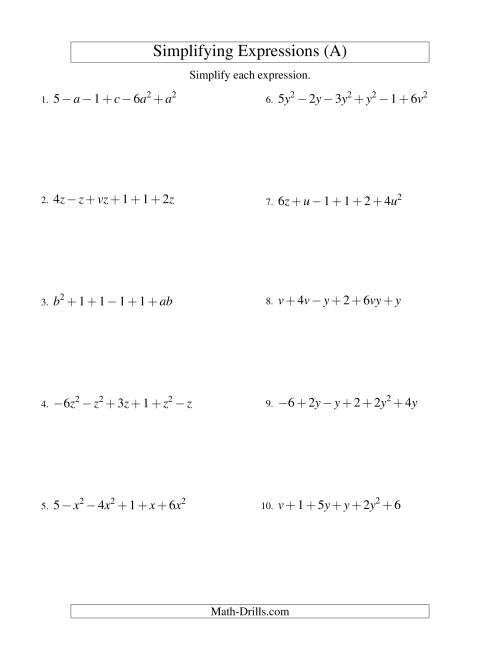 Simplifying Algebraic Expressions with Two Variables and Six Terms ...