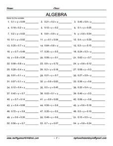 Algebra Worksheet Worksheet for 7th - 9th Grade | Lesson Planet