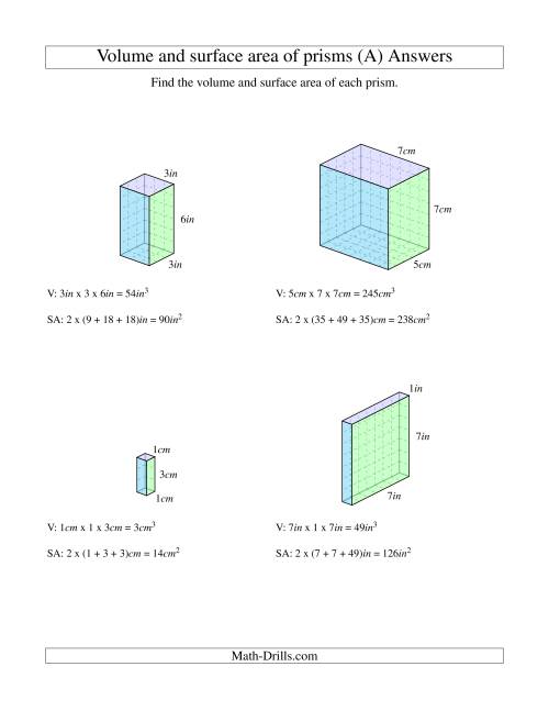 Volume and Surface Area of Rectangular Prisms with Whole Numbers (A)