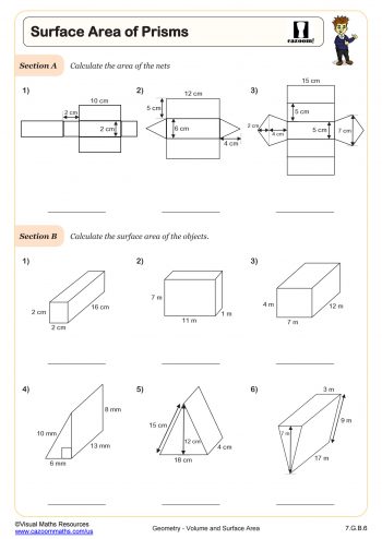 math worksheet area and volume