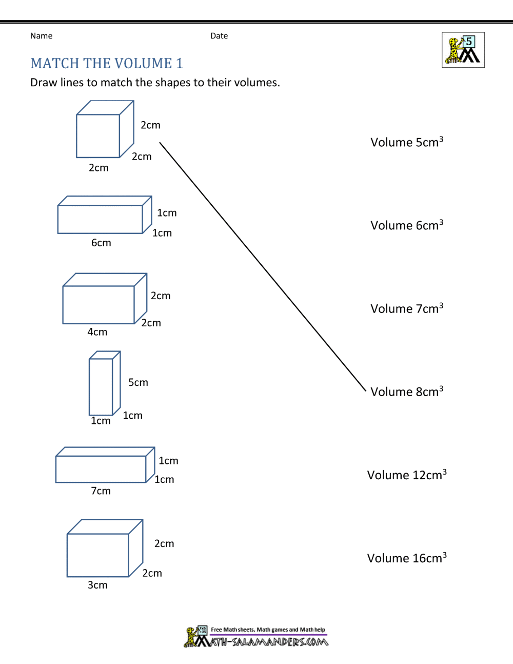 math worksheet area and volume