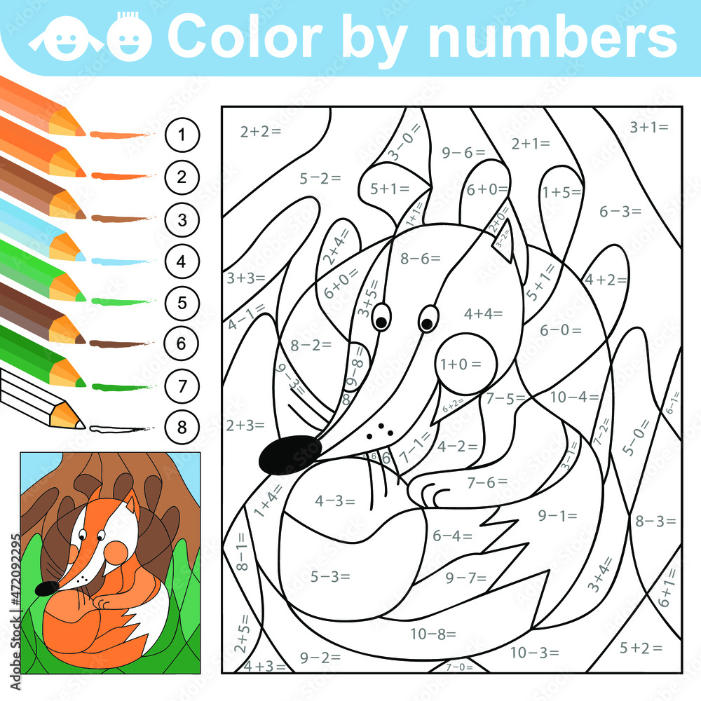 Vecteur Stock Color by numbers - addition and subtraction ...