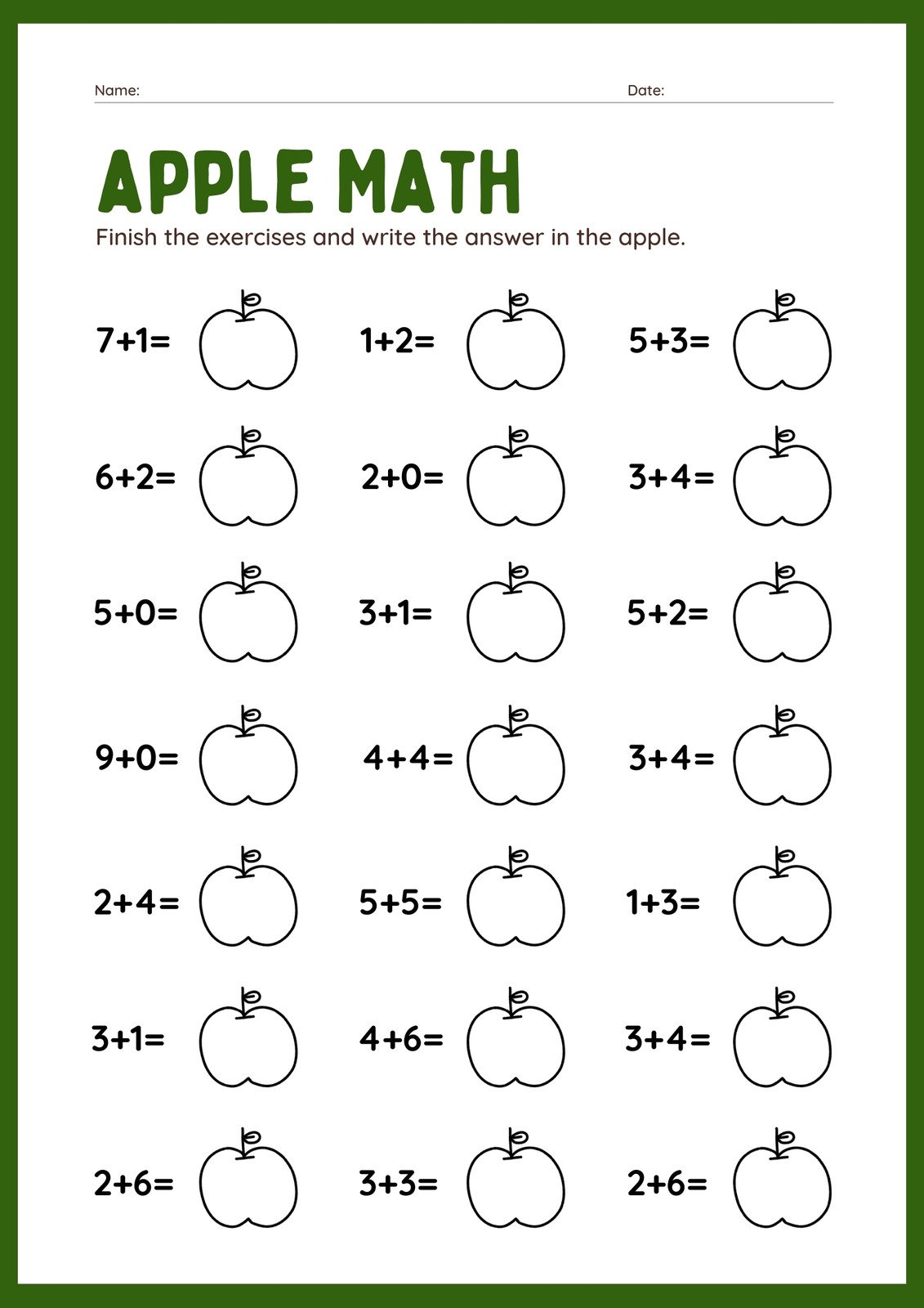 Free, printable, customizable math worksheet templates 