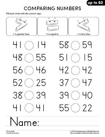 Comparing Numbers up to 60 - Part 2  
