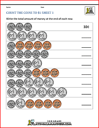 2nd Grade Money Worksheets up to $2