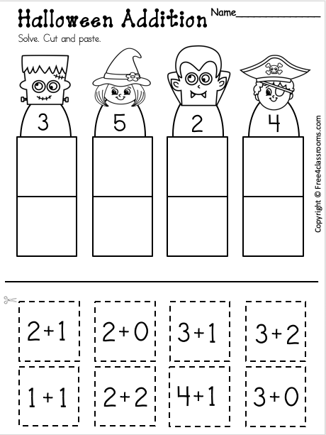 Free Addition Worksheet - Cut and Paste - Halloween - Free ...