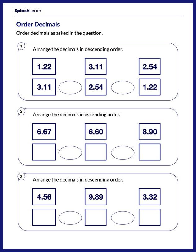 Arranging Decimals - Math Worksheets - SplashLearn