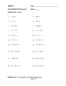 The Distributive Property Worksheet for 8th - 10th Grade | Lesson ...