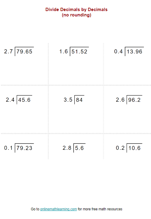 Dividing Decimals using Long Division (examples, solutions, videos ...