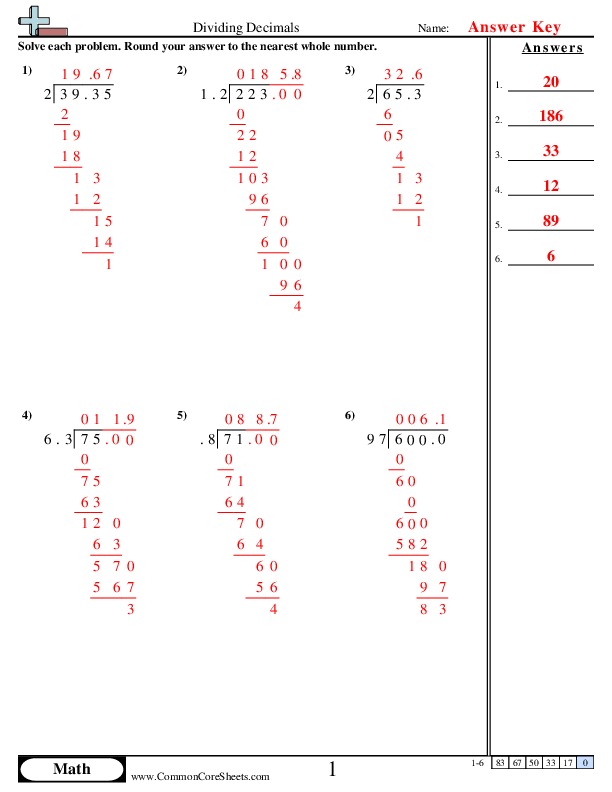 Dividing Decimals Worksheet Download