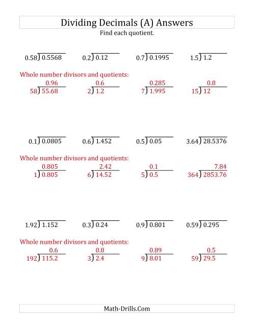 Dividing Decimals by Various Decimals with Various Sizes of ...