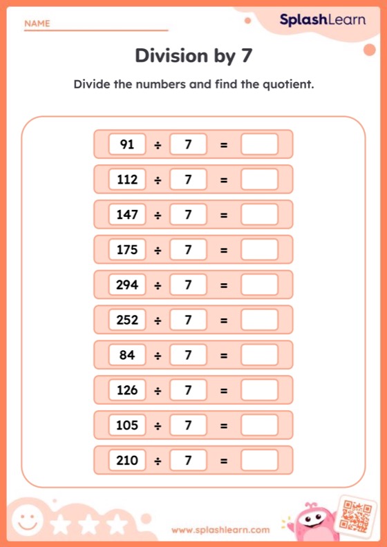 Division by 7 — Printable Math Worksheet
