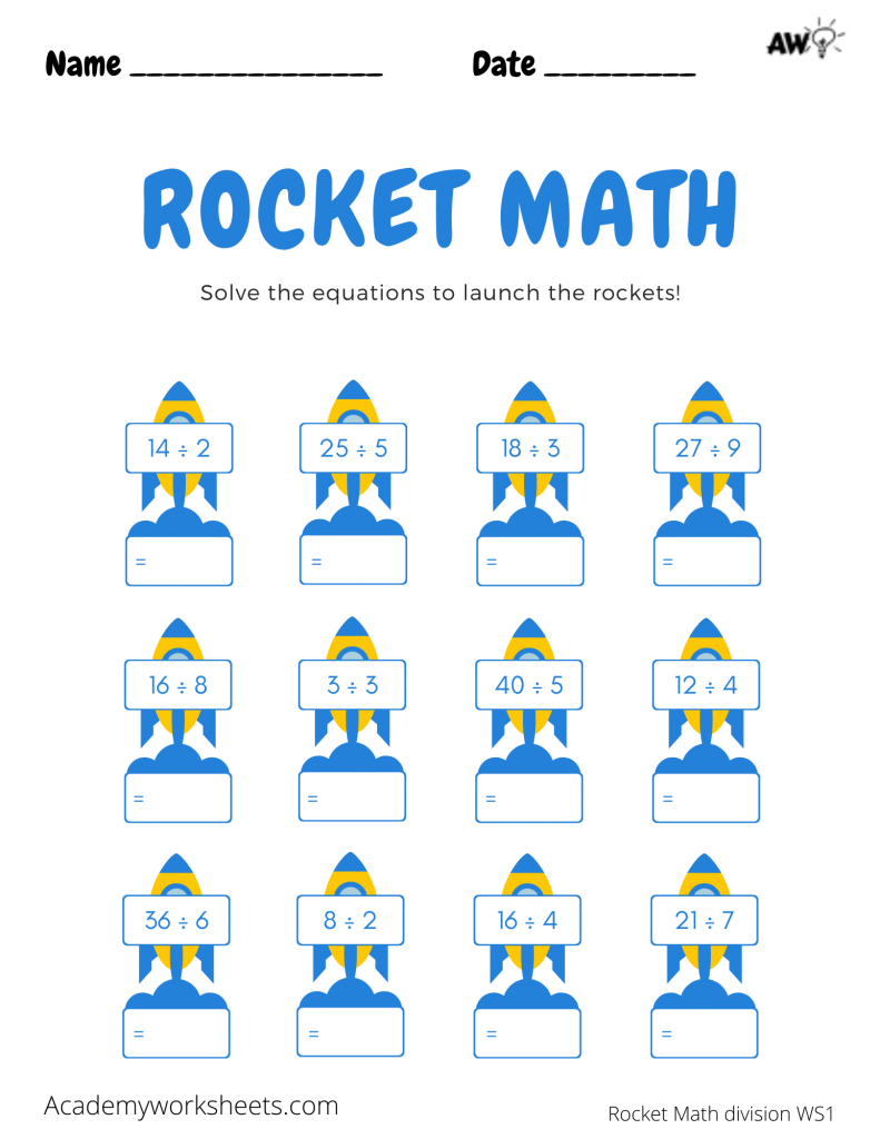 Rocket Math - Worksheets Division - Academy Worksheets