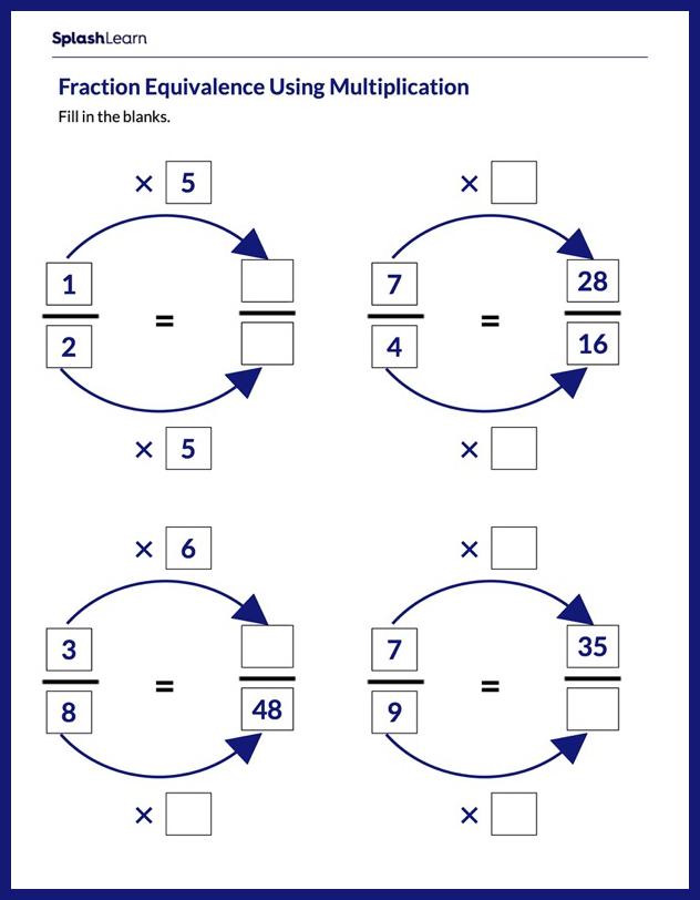 Create Equivalent Fractions using Multiplication - Math Worksheets ...