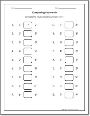Comparing Exponents Worksheet
