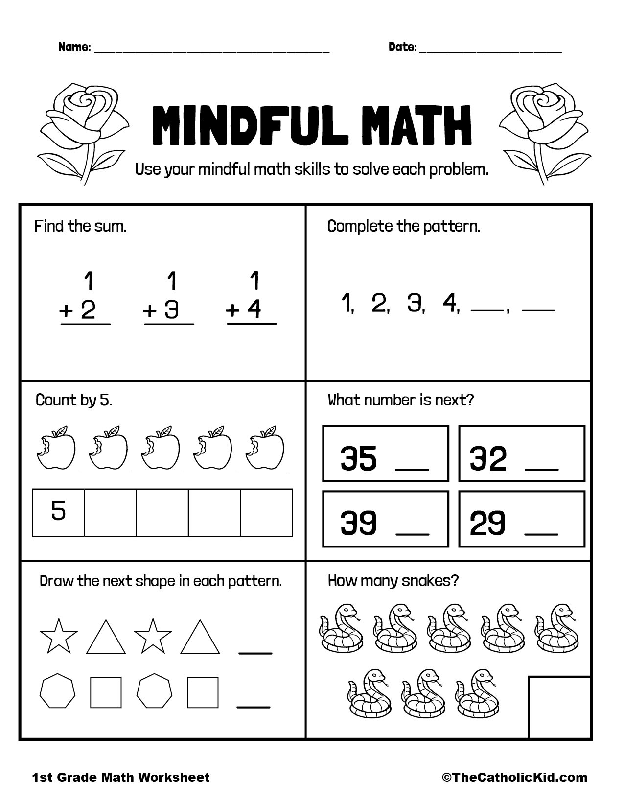 math worksheet first grade printable