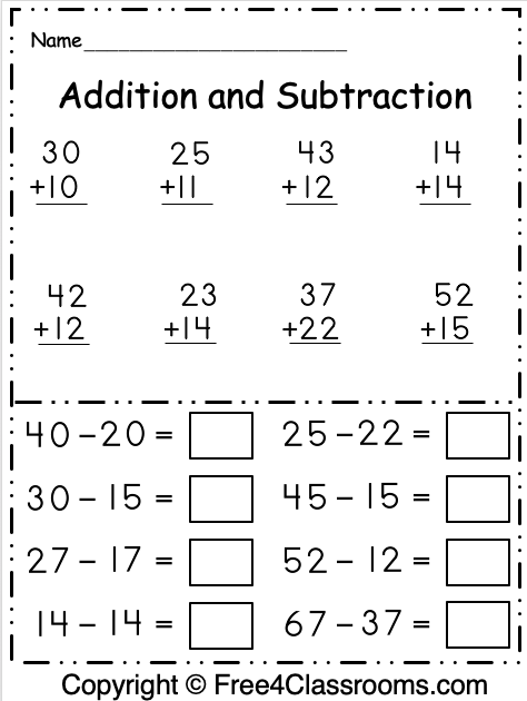 Free 1st Grade Addition and Subtraction Math Worksheet - Free ...
