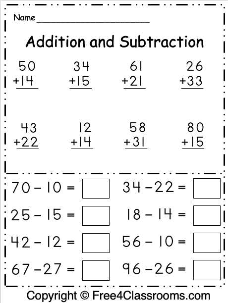 Free 1st Grade Addition and Subtraction Math Worksheet - Free ...