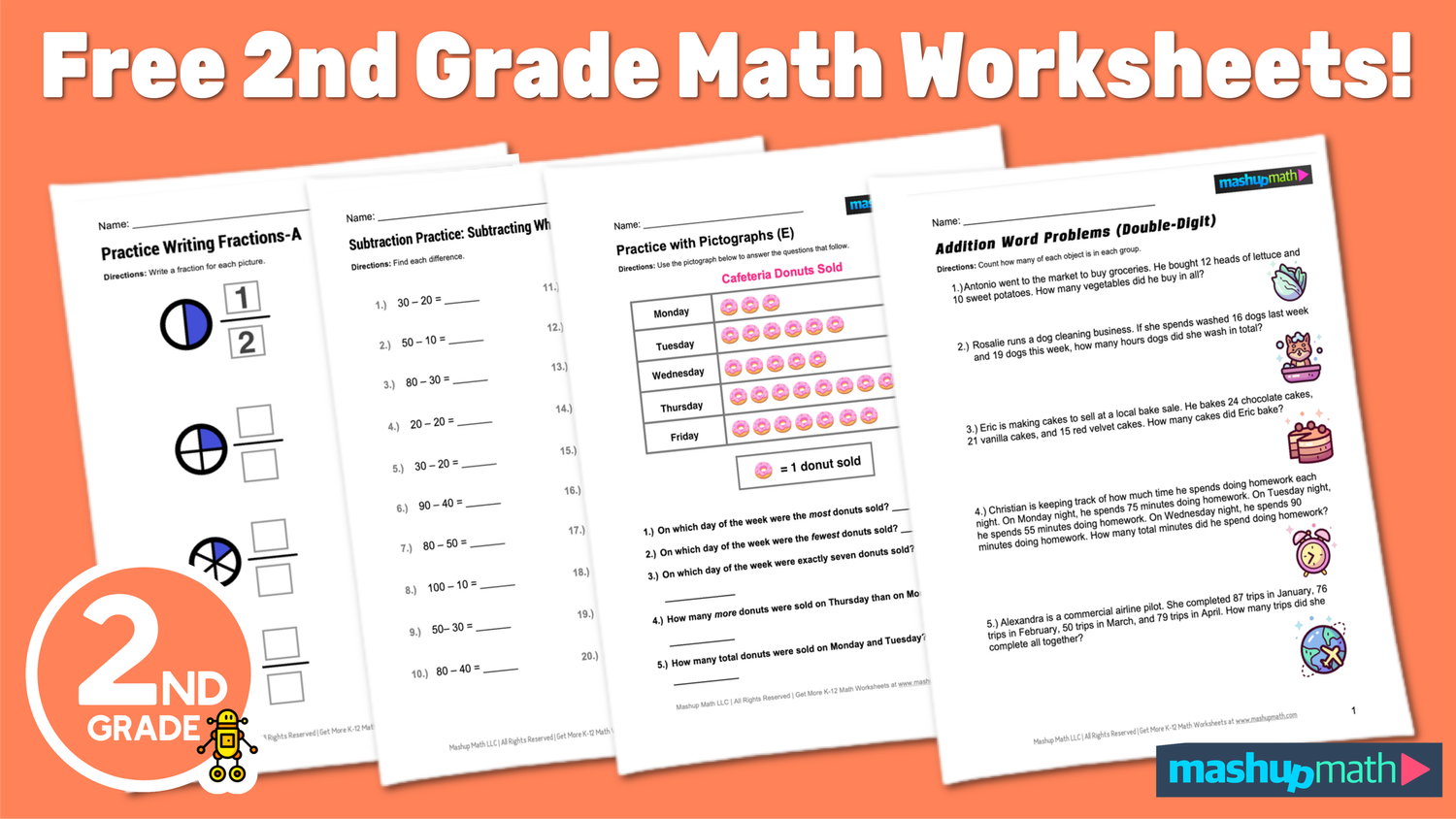 Free 2nd Grade Math Worksheets—Printable w/ Answers — Mashup Math ...