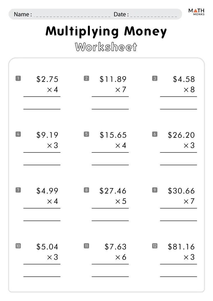 Money Worksheets for 3rd Grade - Math Monks