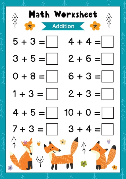 Premium Vector | Math worksheet for kids