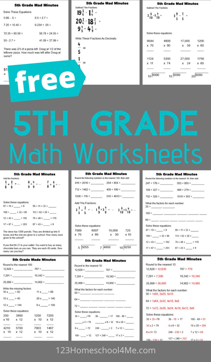 math worksheet for 5th grade with answer key
