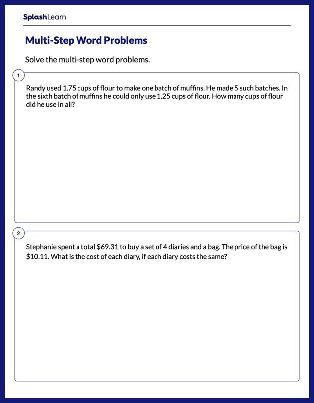 math worksheet for 5th grade word problems
