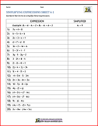 math worksheet for 6th grade algebra