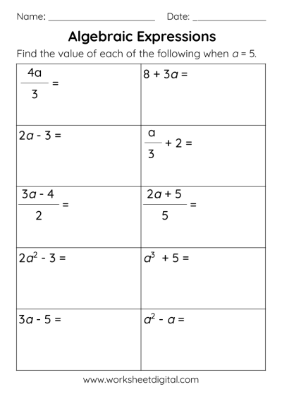 Algebra Worksheets - Worksheet Digital