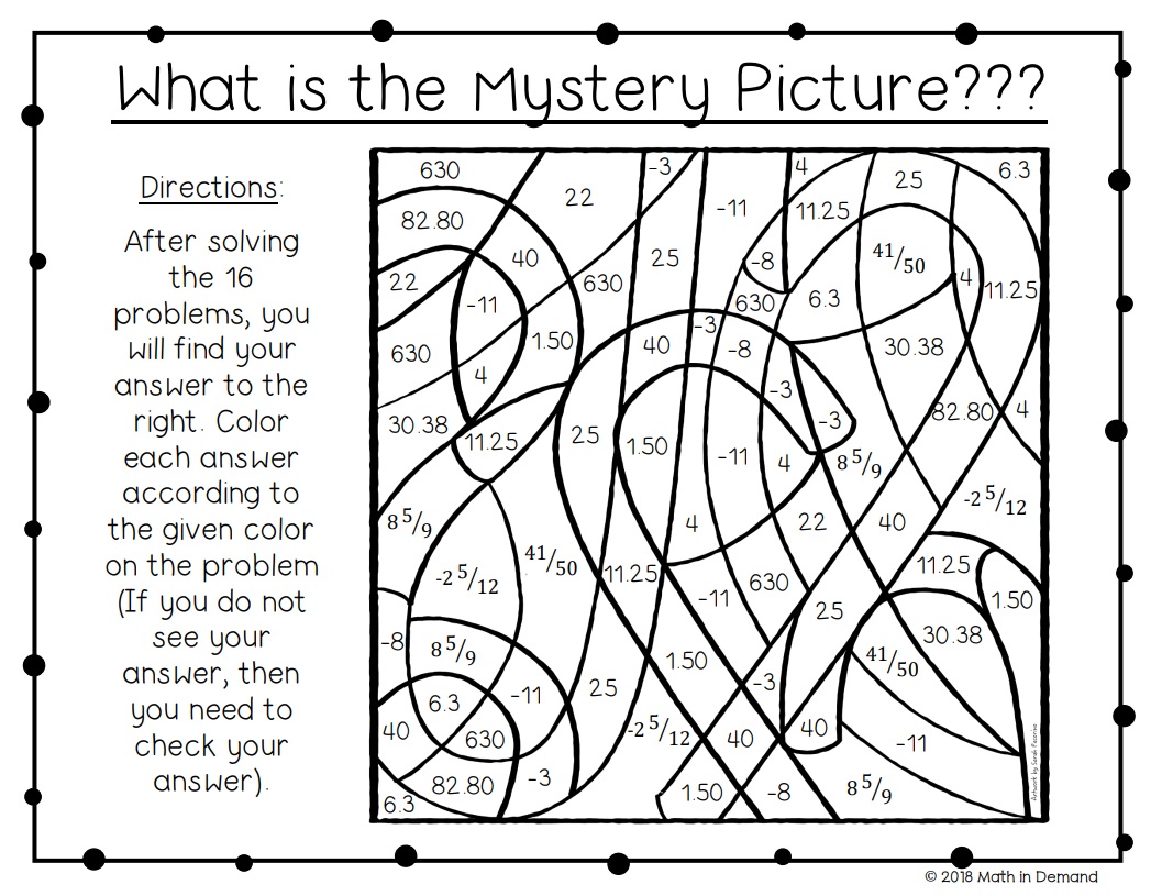 7th Grade Math End of the Semester Coloring Worksheet