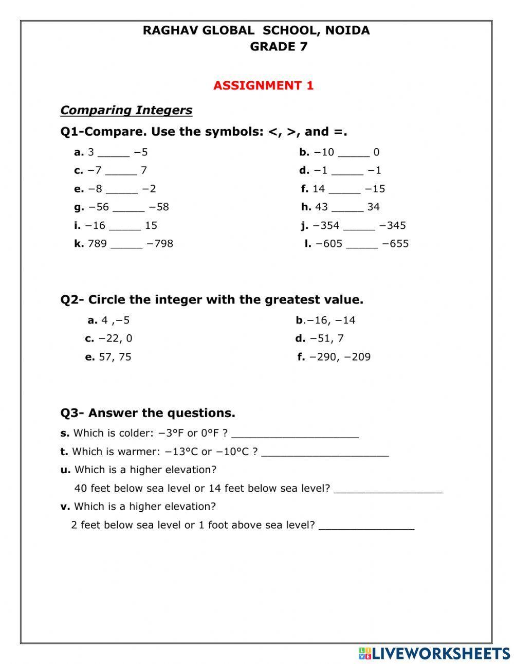 Math online exercise for grade 7 | Live Worksheets - Worksheets Library