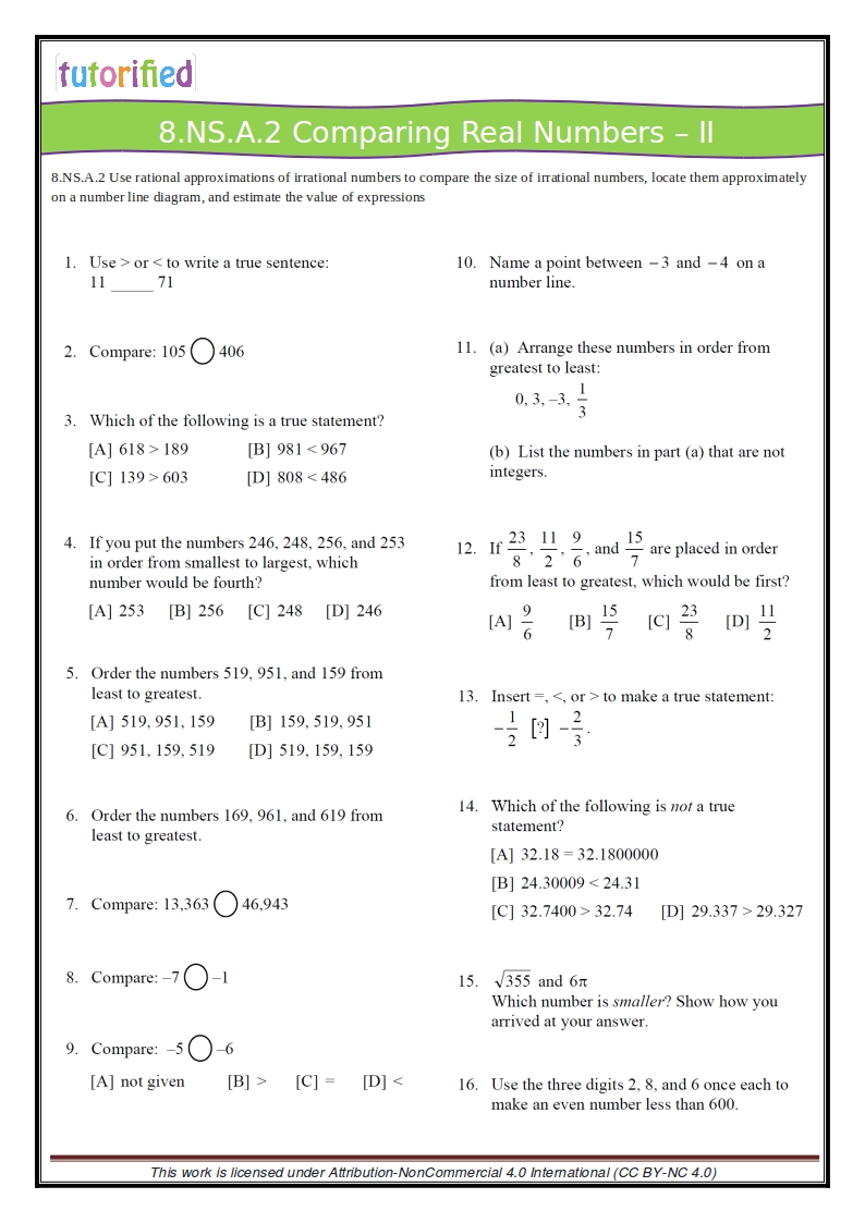 math worksheet for 8th grade