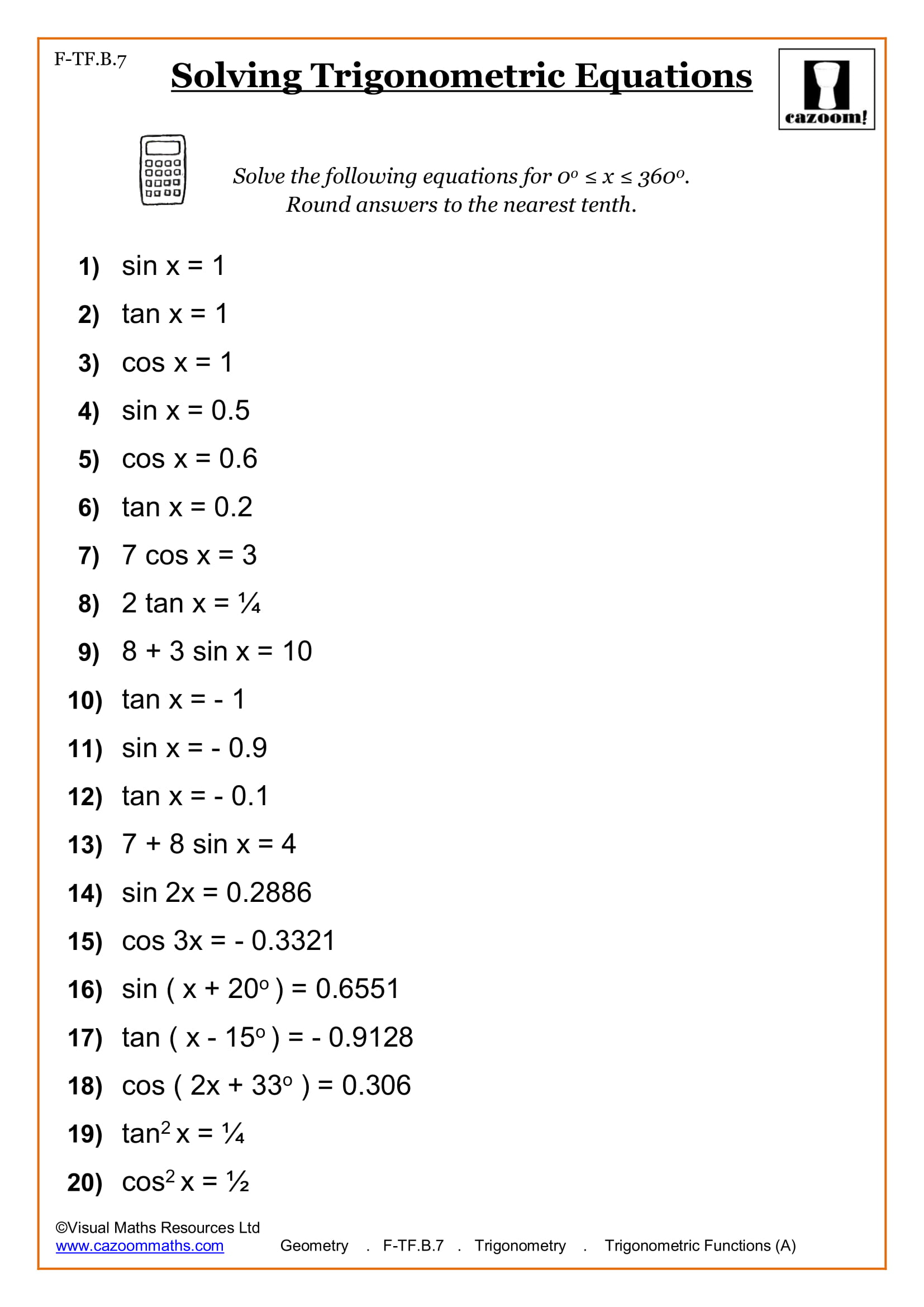 math worksheet for 9th graders
