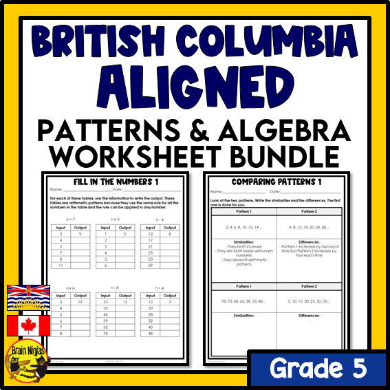 British Columbia Aligned Patterns and Algebra Math Worksheets ...