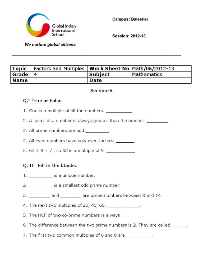 Factor Worksheets