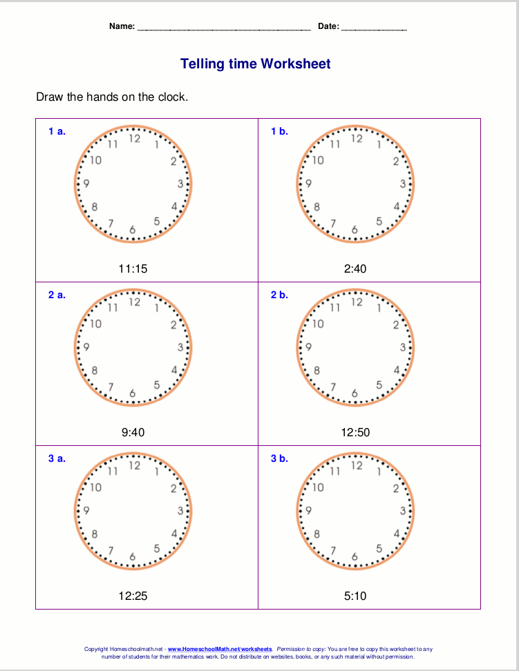 Telling time worksheets for 2nd grade