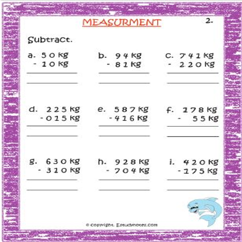 Maths Measurment Subtraction Worksheet 2 Grade 2