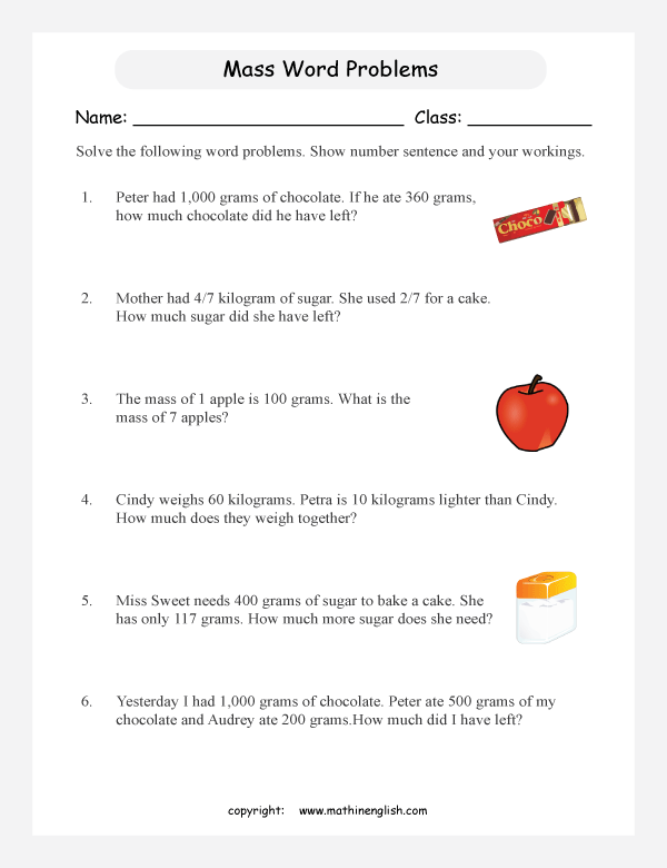math worksheet for grade 2 word problems