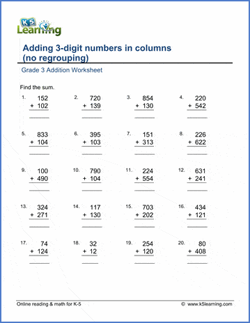 Grade 3 Addition Worksheets - free &  printable | Worsheets library